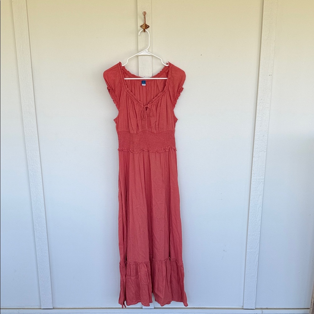 Old Navy red swiss dot tie front milkmaid dress